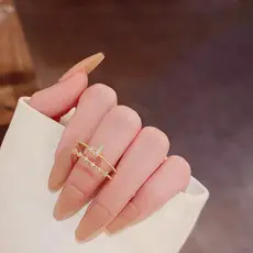Women's Adjustable Crystal Pearl Ring with French Flower Design — feature 2