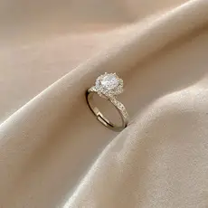 Women's Adjustable Crystal Pearl Ring with French Flower Design — feature 7