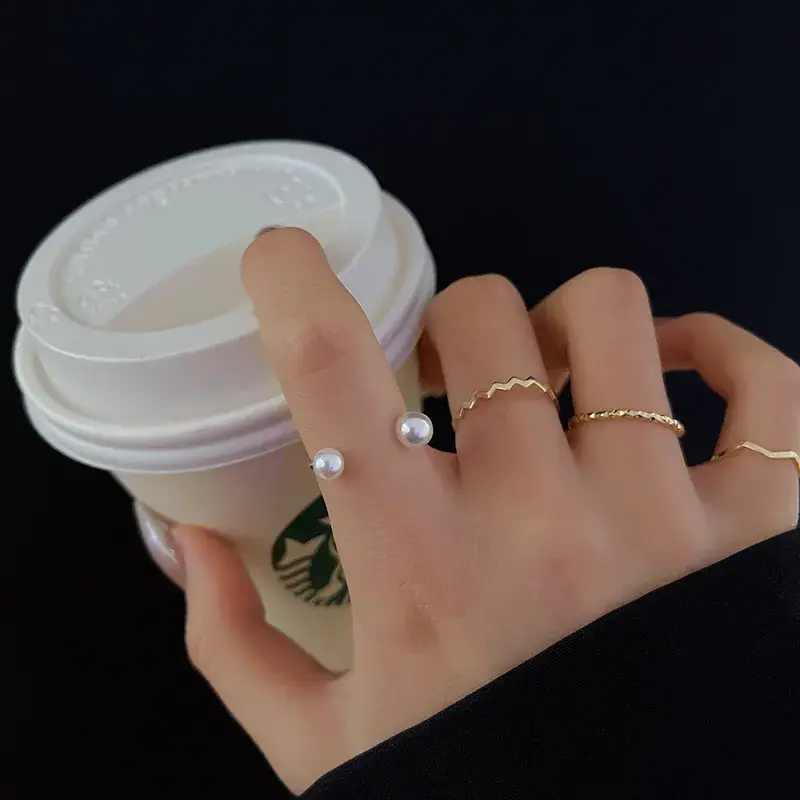 Women's Adjustable Crystal Pearl Ring with French Flower Design - Image 12