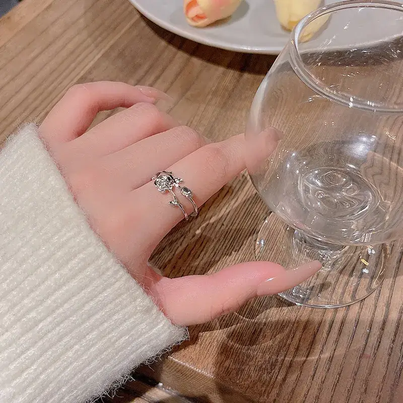 Women's Adjustable Crystal Pearl Ring with French Flower Design - Image 5