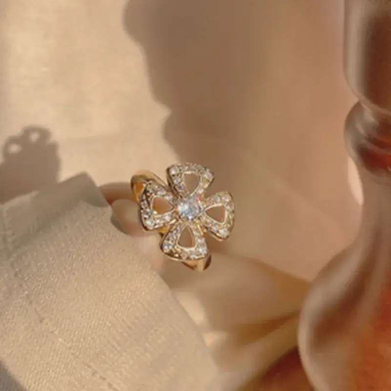 Women's Adjustable Crystal Pearl Ring with French Flower Design - Image 7