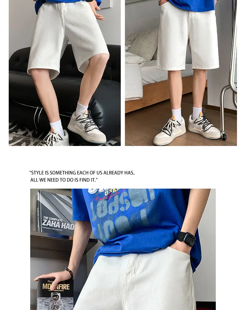 Men Denim Shorts White Mid Length Casual Summer — feature 22