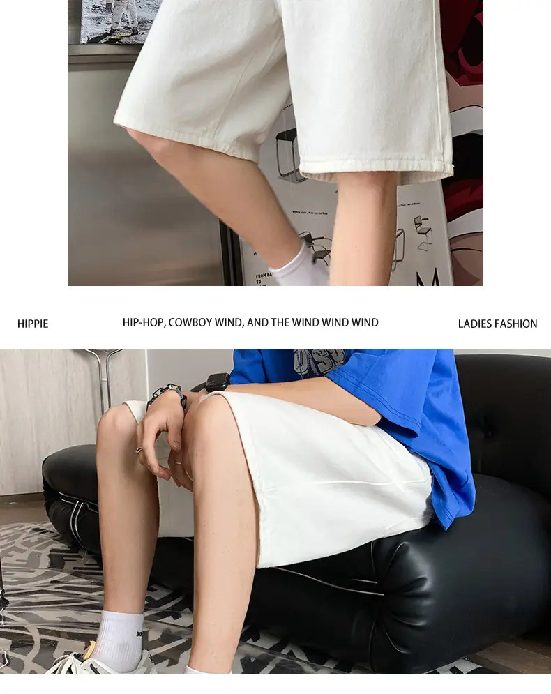 Men Denim Shorts White Mid Length Casual Summer — feature 23