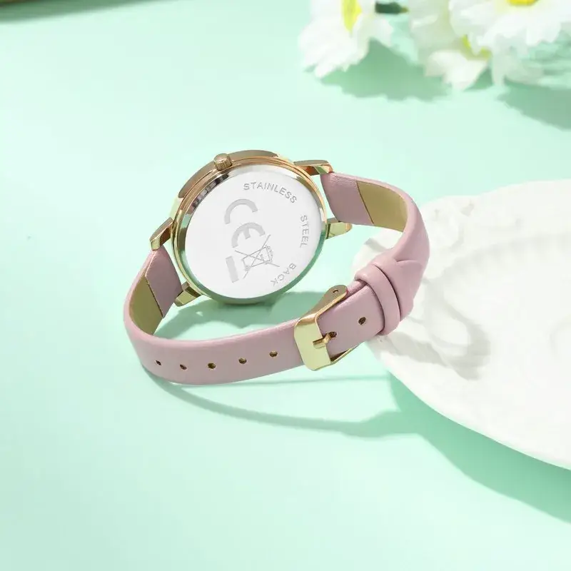 Women's Spring Flower Quartz Watch Pink Leather Band - Image 5