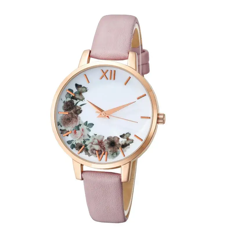 Women's Spring Flower Quartz Watch Pink Leather Band - Image 6