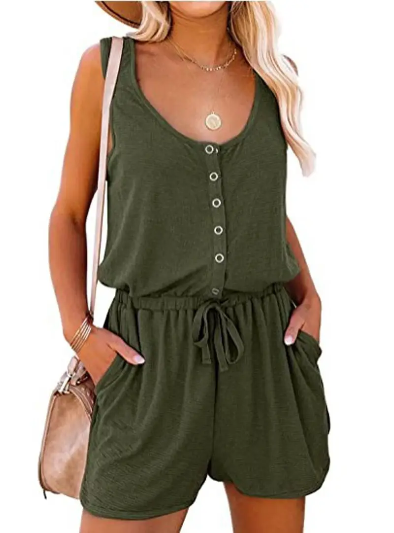 Sleeveless Jumpsuit Waist Tie Shorts Set Orange - Image 6