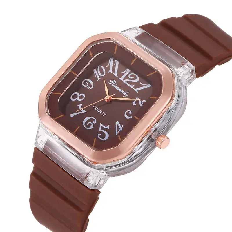Quartz Digital Square Silicone Jelly Watch Rose Gold White