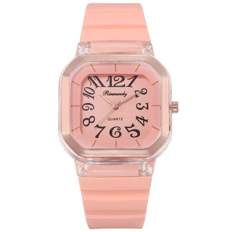 Quartz Digital Square Silicone Jelly Watch Rose Gold White
