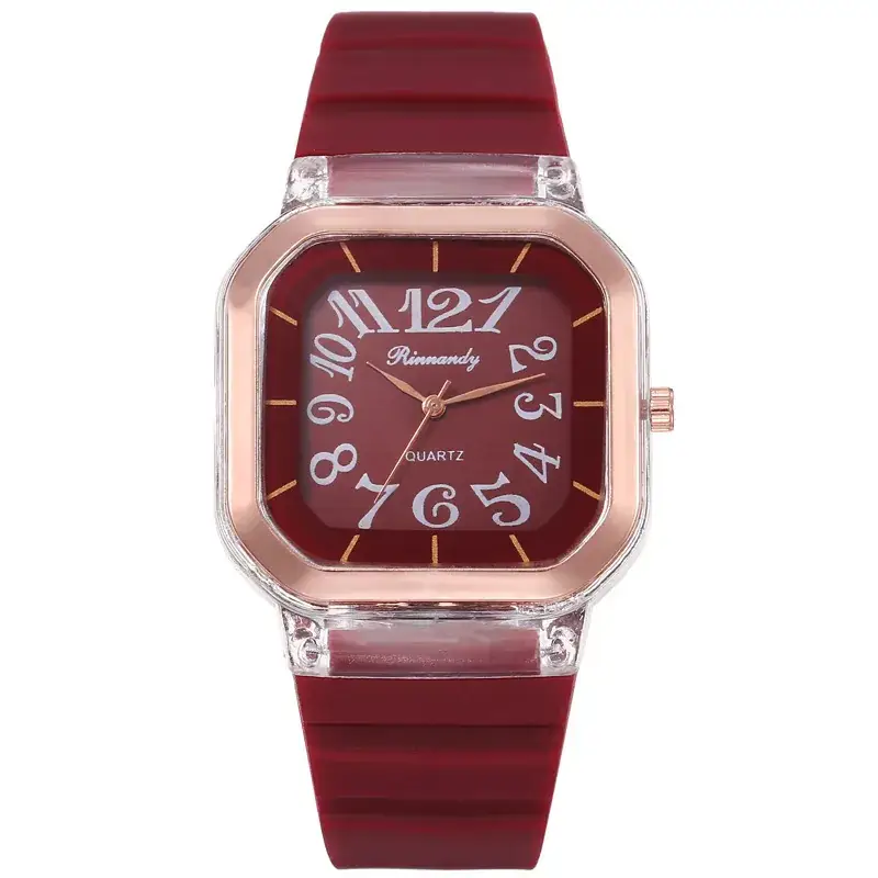 Quartz Digital Square Silicone Jelly Watch Rose Gold White