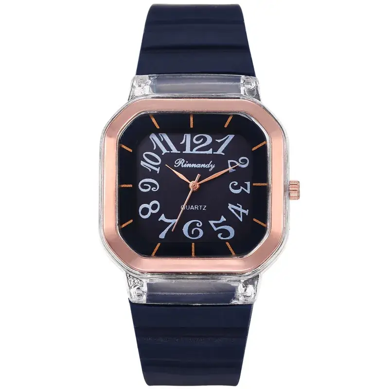 Quartz Digital Square Silicone Jelly Watch Rose Gold White