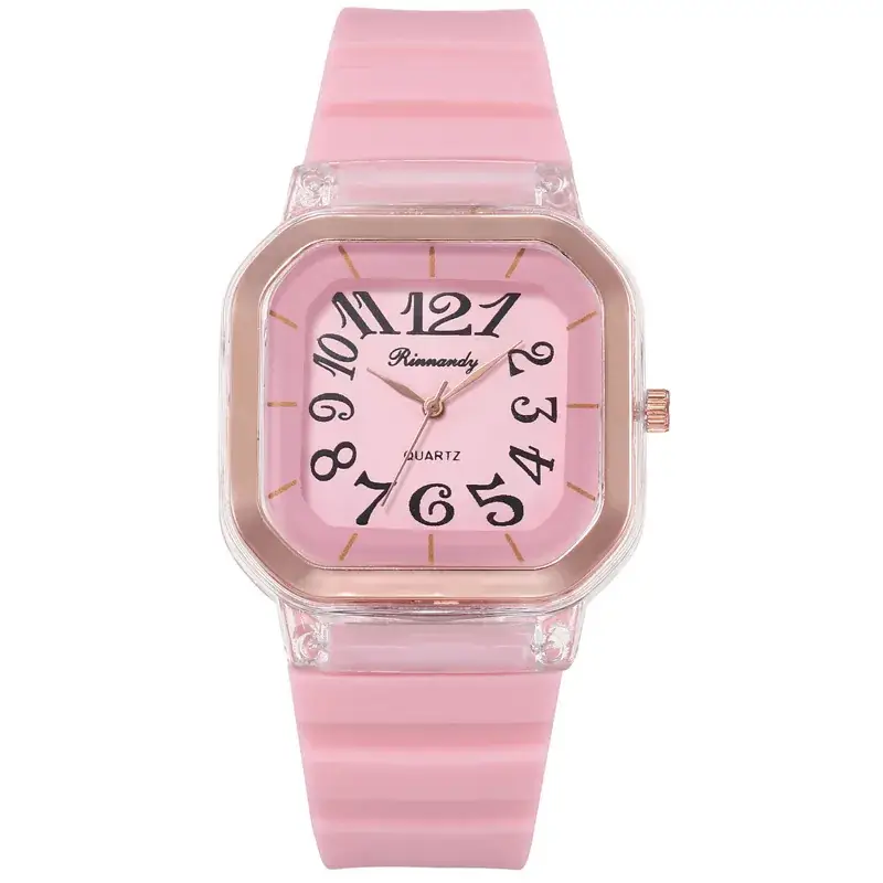 Quartz Digital Square Silicone Jelly Watch Rose Gold White