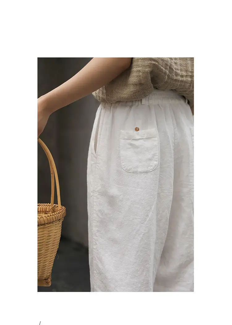 Women Cotton Linen Wide Leg Pants Black — feature 11