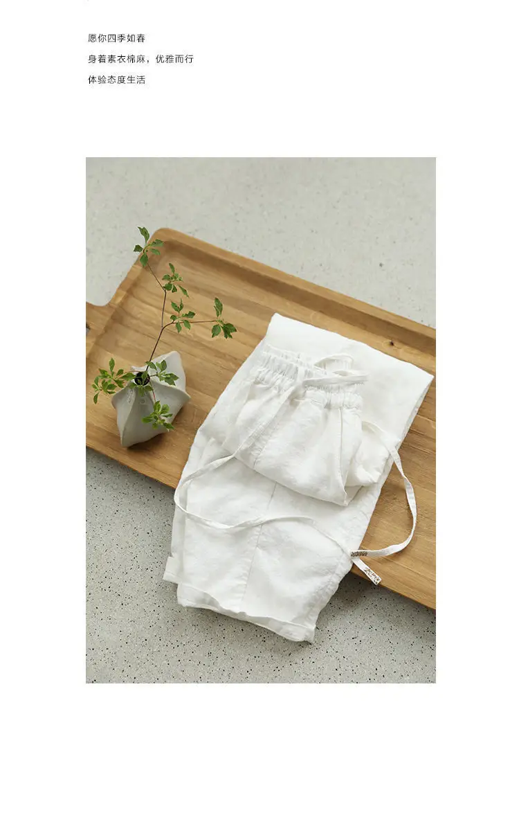 Women Cotton Linen Wide Leg Pants Black — feature 12