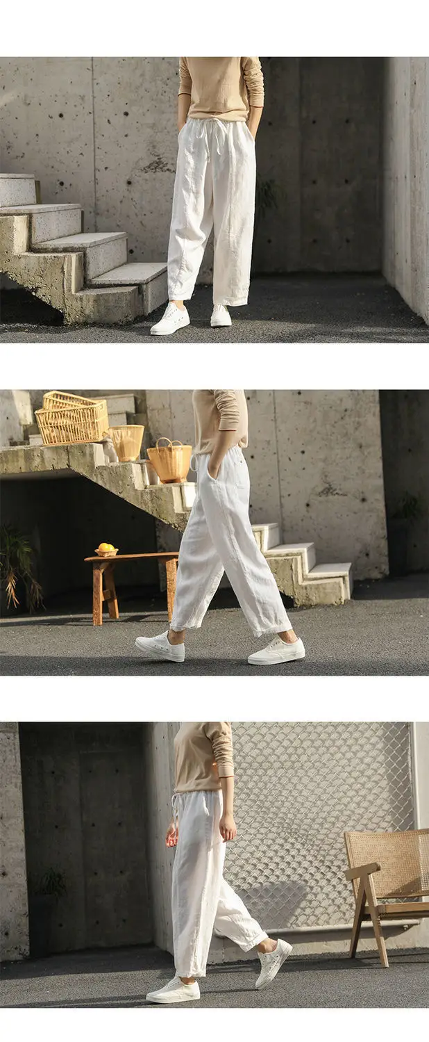 Women Cotton Linen Wide Leg Pants Black — feature 3