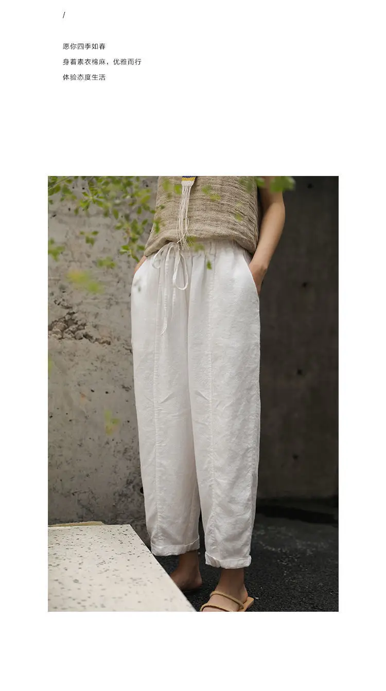 Women Cotton Linen Wide Leg Pants Black — feature 8