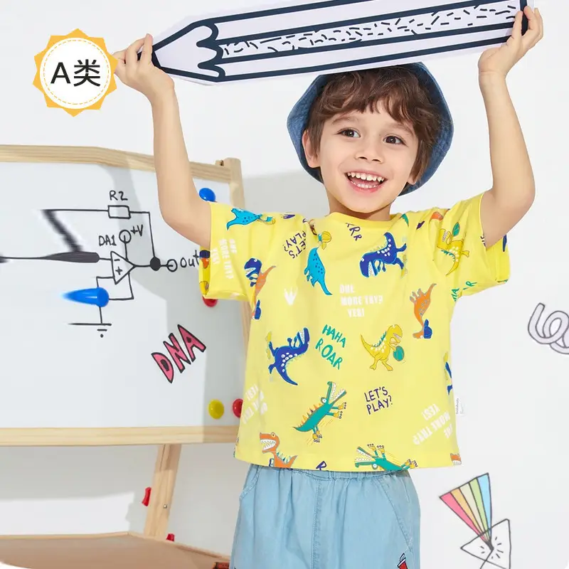 Wholesale Kids T-Shirts Yellow Dinosaur Print - Image 4