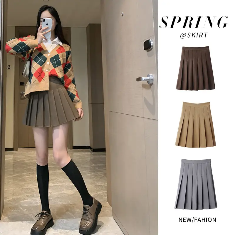 Women Pleated Skirt High Waist Green Plus Size