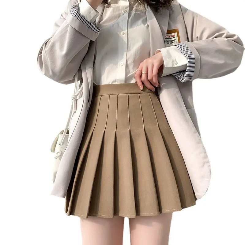 Women Pleated Skirt High Waist Green Plus Size