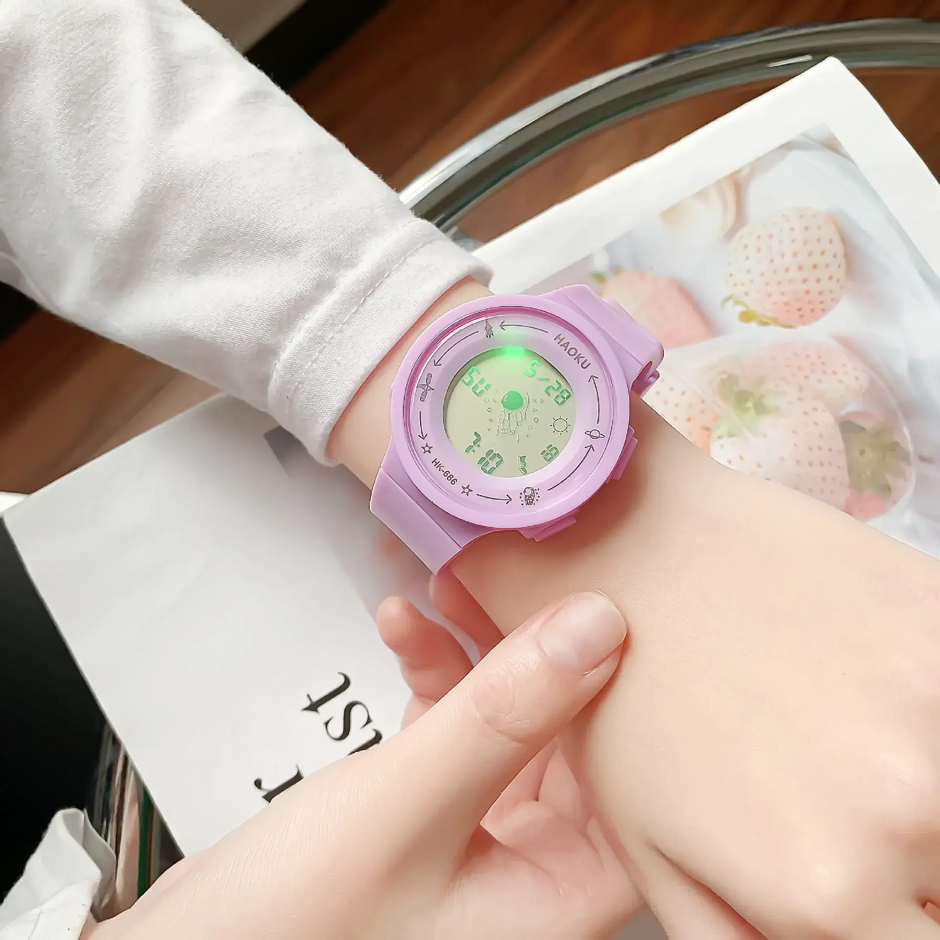 White Digital Wristwatch for Girls Korean Style - Image 8