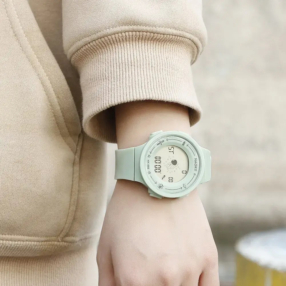 White Digital Wristwatch for Girls Korean Style - Image 9