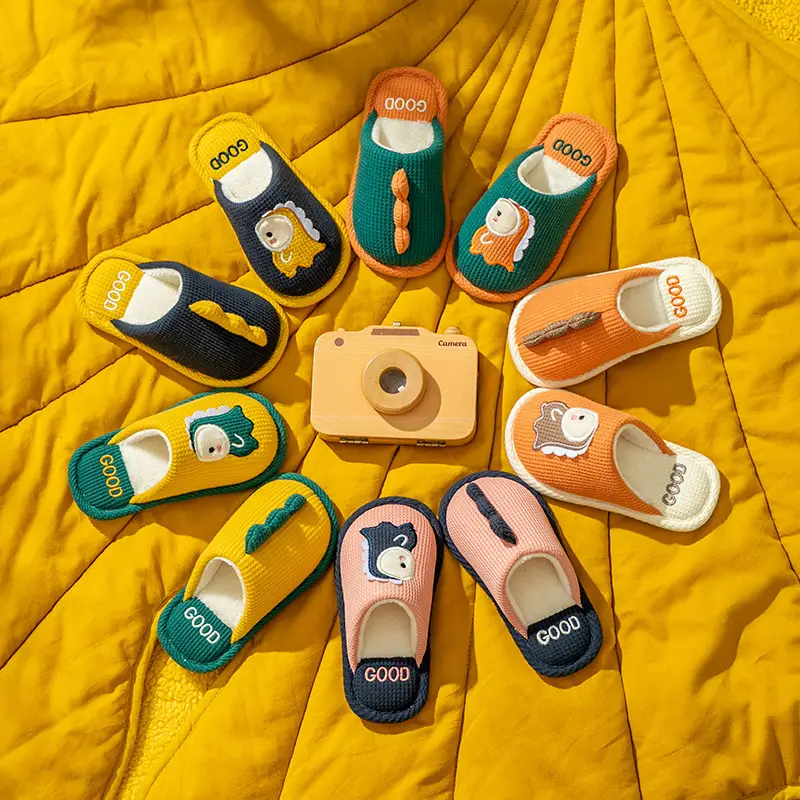 Children's cotton slippers for boys and girls indoor and outdoor home soft bottom non-slip for large children cute cartoon warm slippers