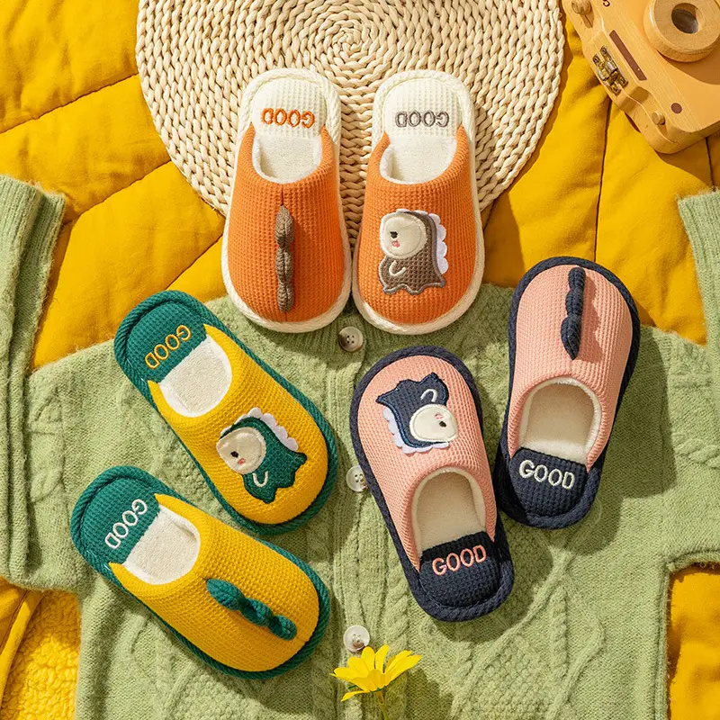 Children's cotton slippers for boys and girls indoor and outdoor home soft bottom non-slip for large children cute cartoon warm slippers