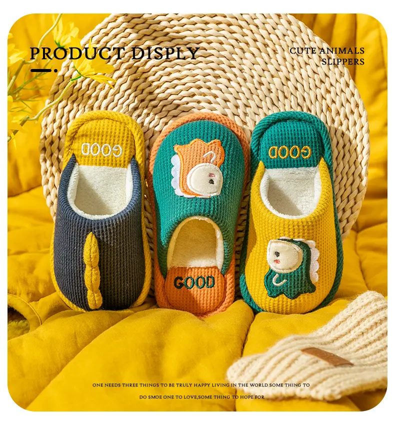 Children's cotton slippers for boys and girls indoor and outdoor home soft bottom non-slip for large children cute cartoon warm slippers — feature 10