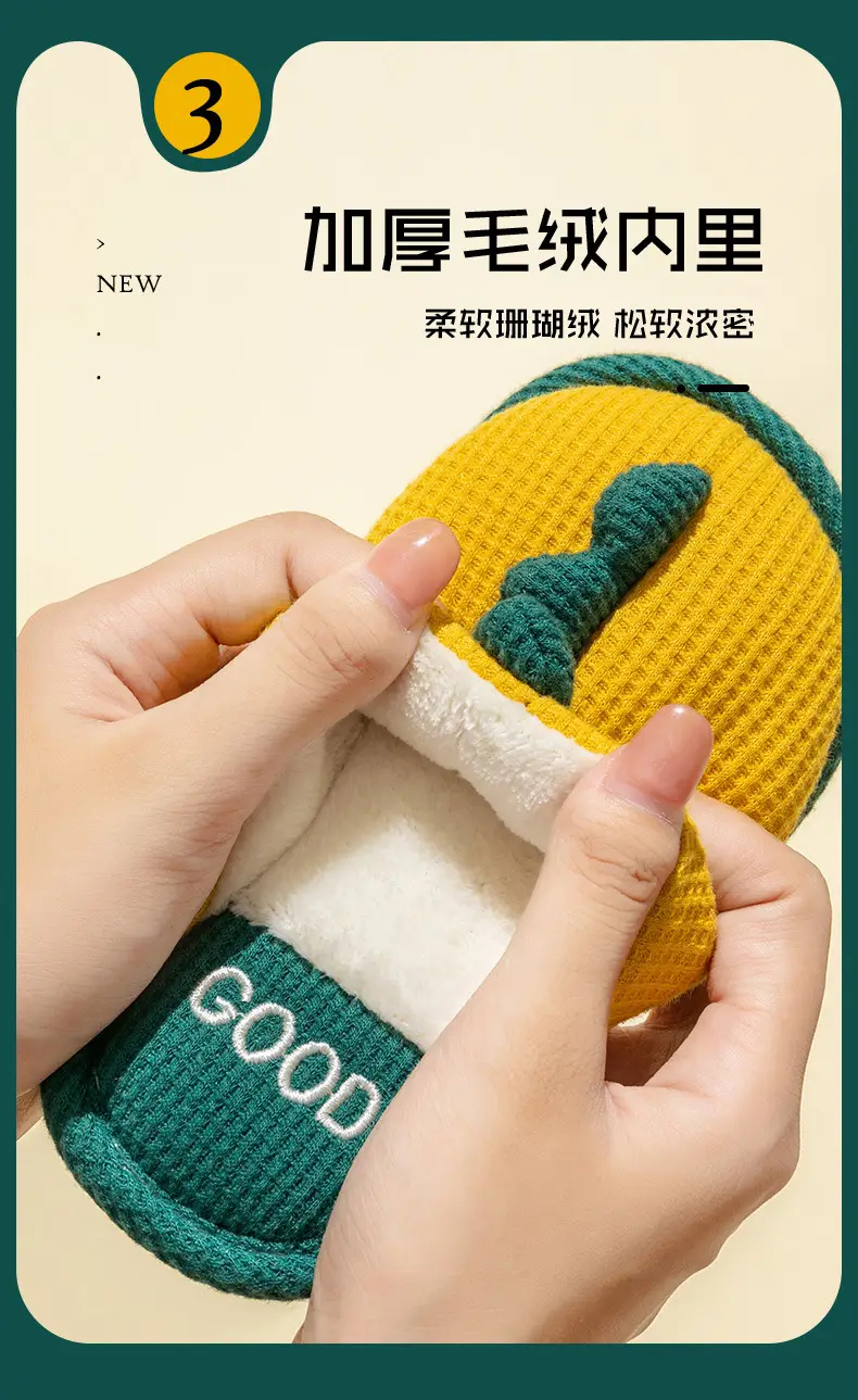 Children's cotton slippers for boys and girls indoor and outdoor home soft bottom non-slip for large children cute cartoon warm slippers — feature 6