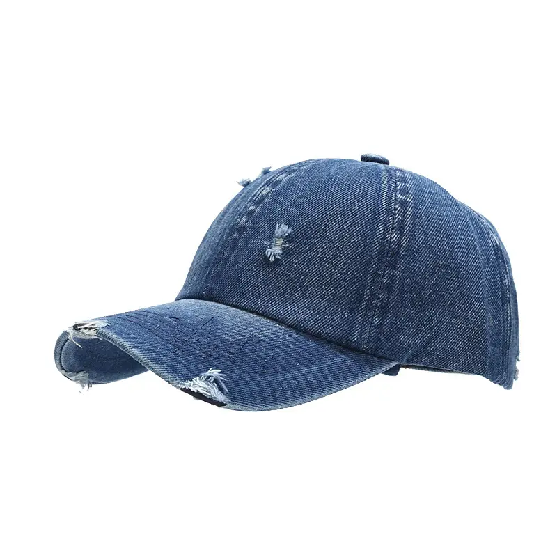 Men Sun-Proof Distressed Denim Peaked Cap Black Blue - Image 2