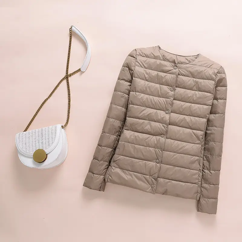 Women Maroon Puffer Jacket Round Neck Collar - Image 2