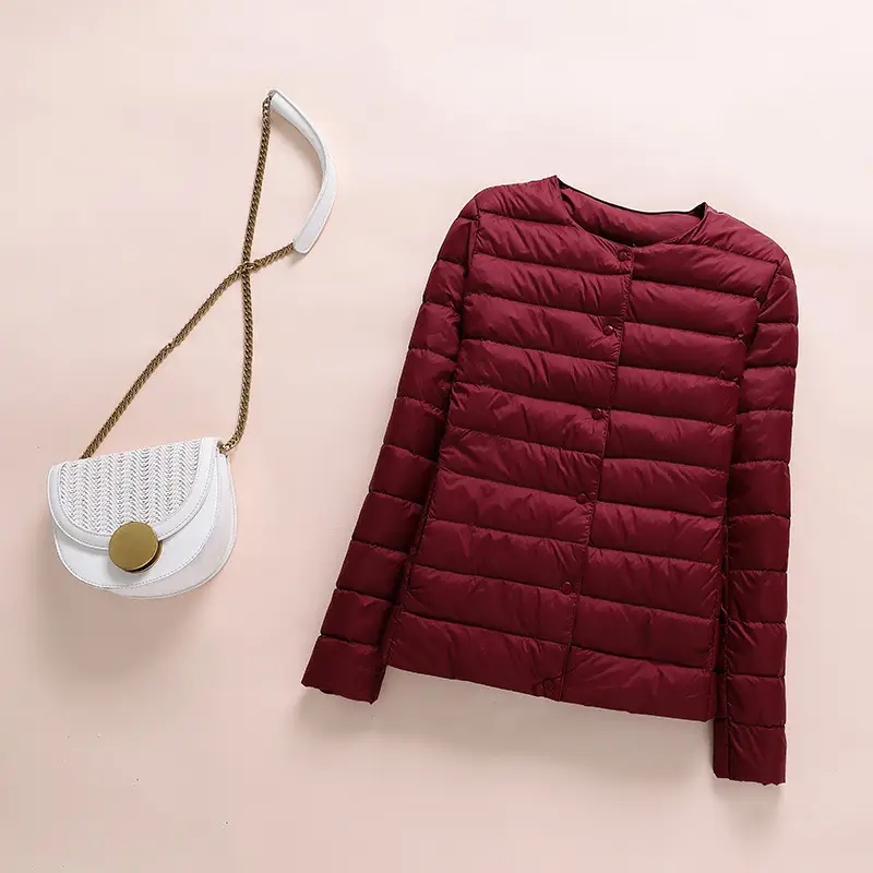 Women Maroon Puffer Jacket Round Neck Collar - Image 5