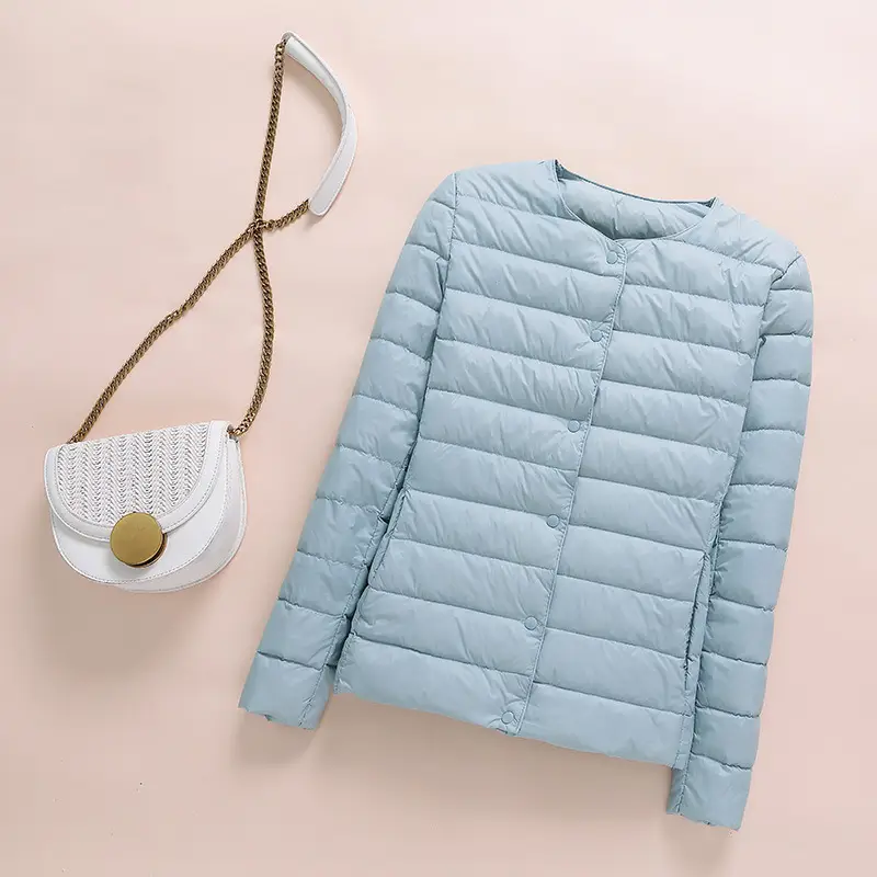 Women Maroon Puffer Jacket Round Neck Collar - Image 7