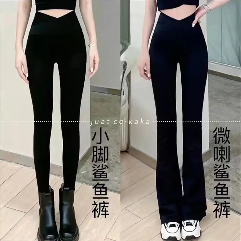 Micro Shark Pants Cross Waist Belly Tinting Hip Yoga Pants - Image 2