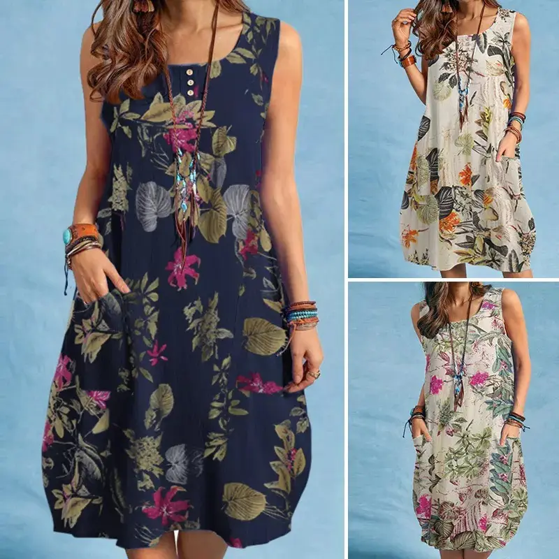 Women's Printed Cotton Summer Vest Sleeveless Floral - Image 4