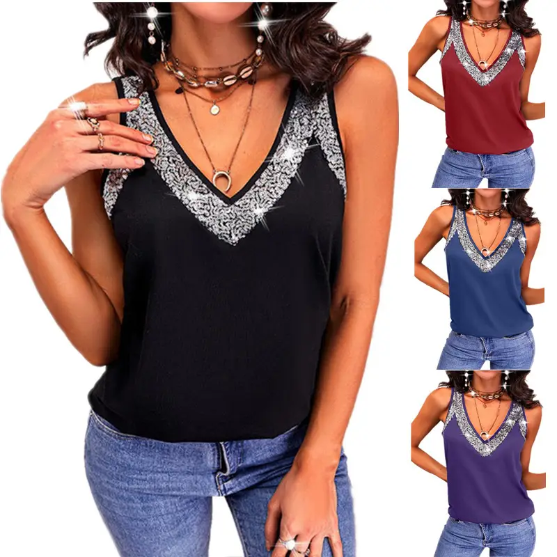 Purple Sequin Sleeveless Tank Top for Women - Image 2