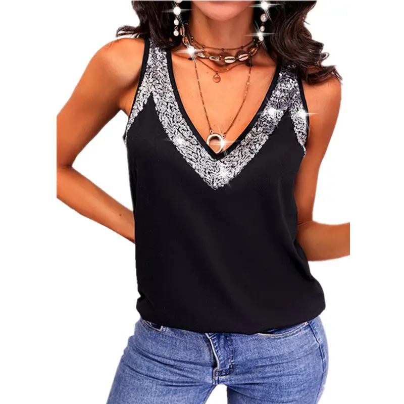 Purple Sequin Sleeveless Tank Top for Women - Image 3