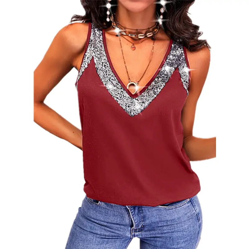 Purple Sequin Sleeveless Tank Top for Women - Image 4