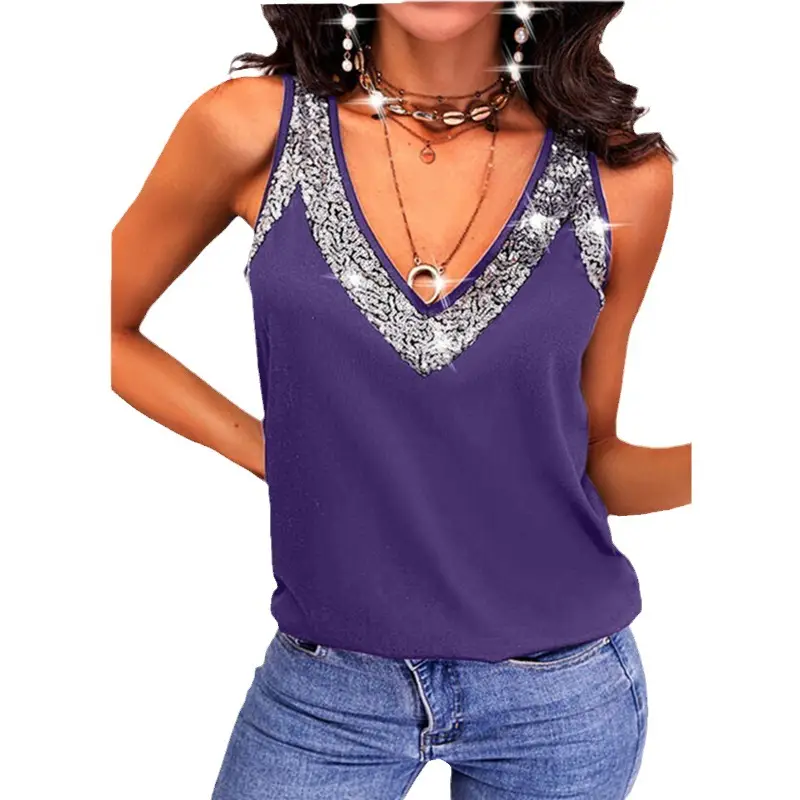 Purple Sequin Sleeveless Tank Top for Women - Image 6