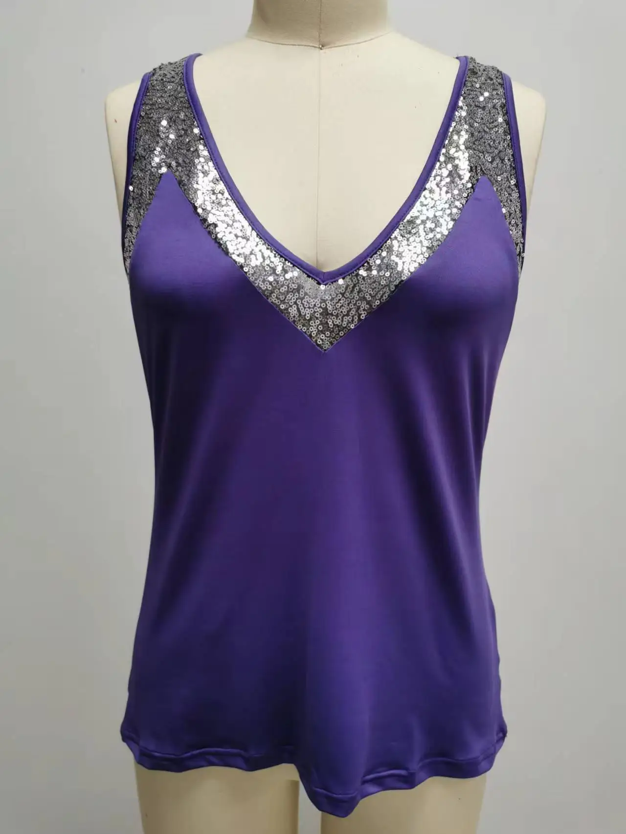 Purple Sequin Sleeveless Tank Top for Women — feature 24