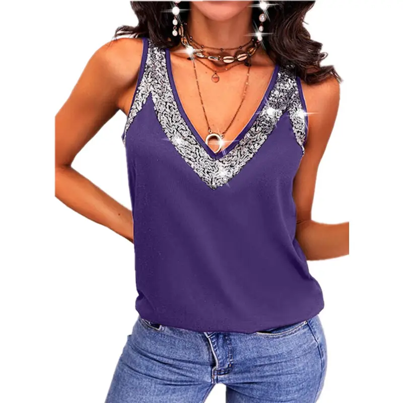 Purple Sequin Sleeveless Tank Top for Women — feature 30