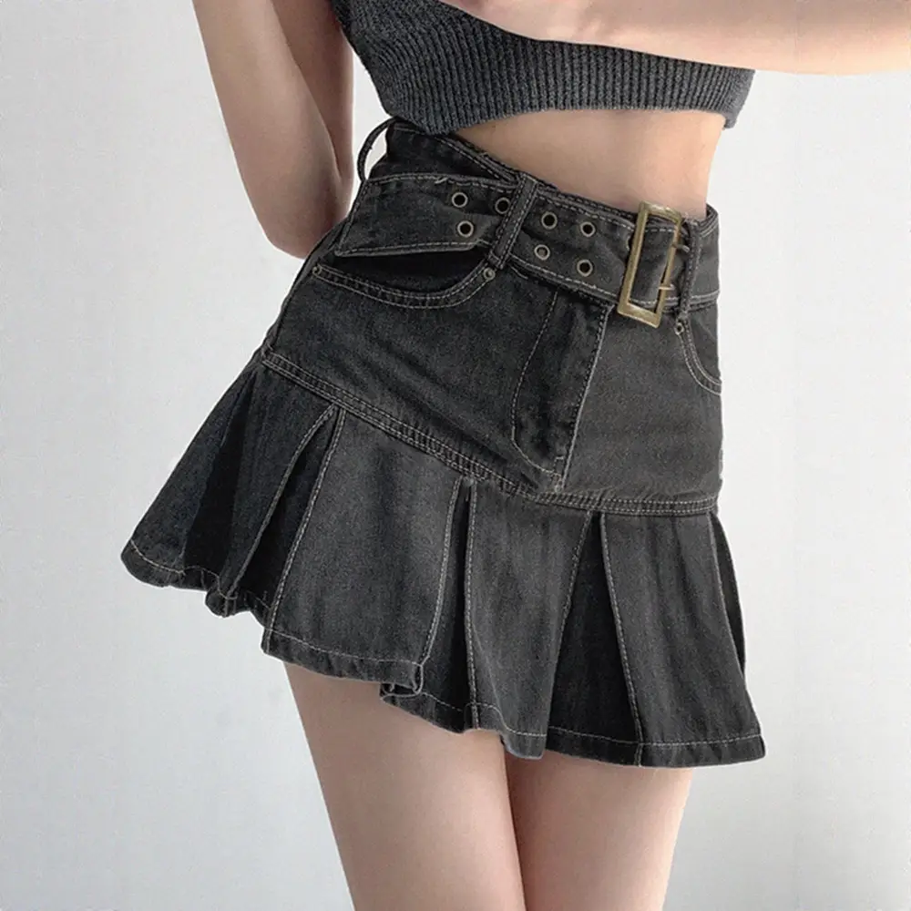Hot Girl Denim Pleated Skirt High Waist 2025 - Image 4