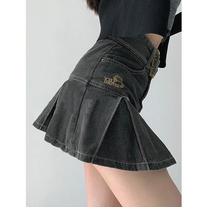 Hot Girl Denim Pleated Skirt High Waist 2025 - Image 5