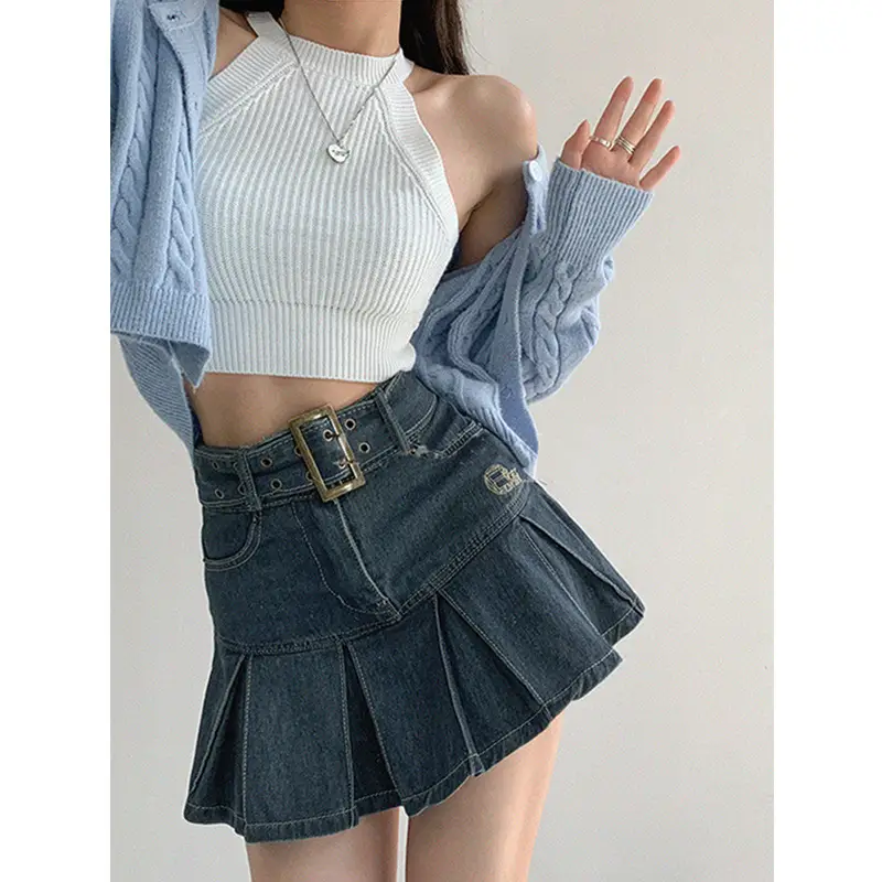 Hot Girl Denim Pleated Skirt High Waist 2025 - Image 6