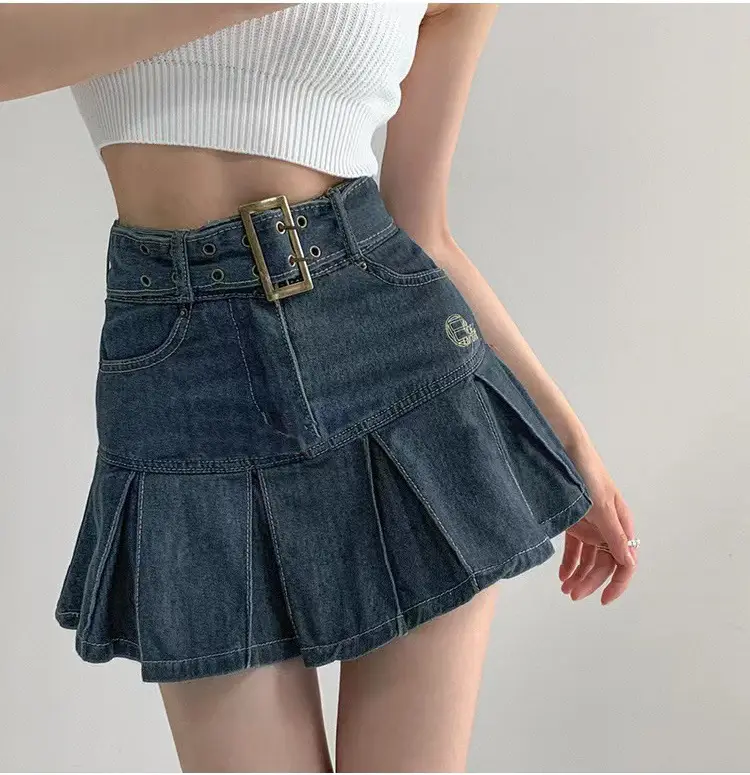 Hot Girl Denim Pleated Skirt High Waist 2025 - Image 2