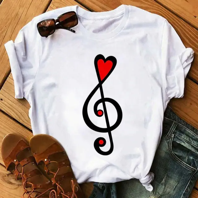 Women Blue Heart Floral Print T-Shirt Short Sleeve