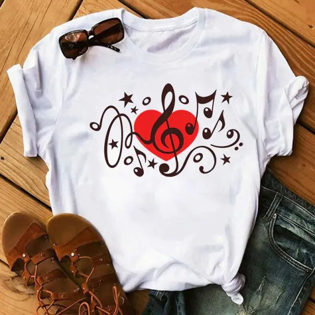 Women Blue Heart Floral Print T-Shirt Short Sleeve