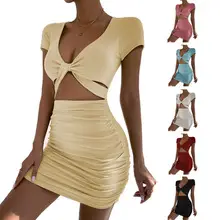 2025 Knitted V Neck Long Sleeve Ribbed Skirt Set — feature 17