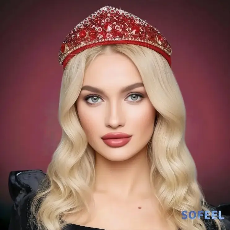 Crown Headband with Red Crystal Decor for Women - Image 19