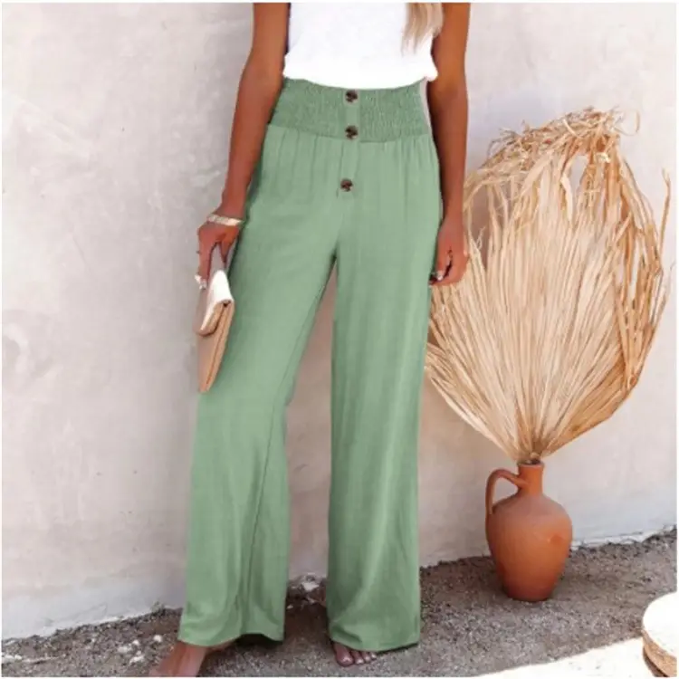 Women's Elastic Waist Loose Pants Olive Green Wide Leg - Image 7