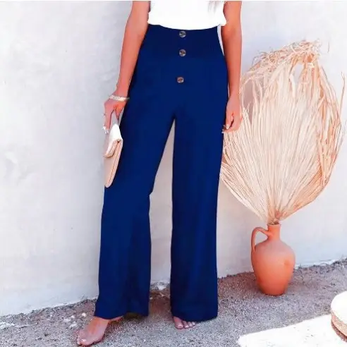Women's Elastic Waist Loose Pants Olive Green Wide Leg - Image 8
